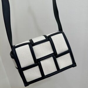 Woven Panel Crossbody Bag in White and Black